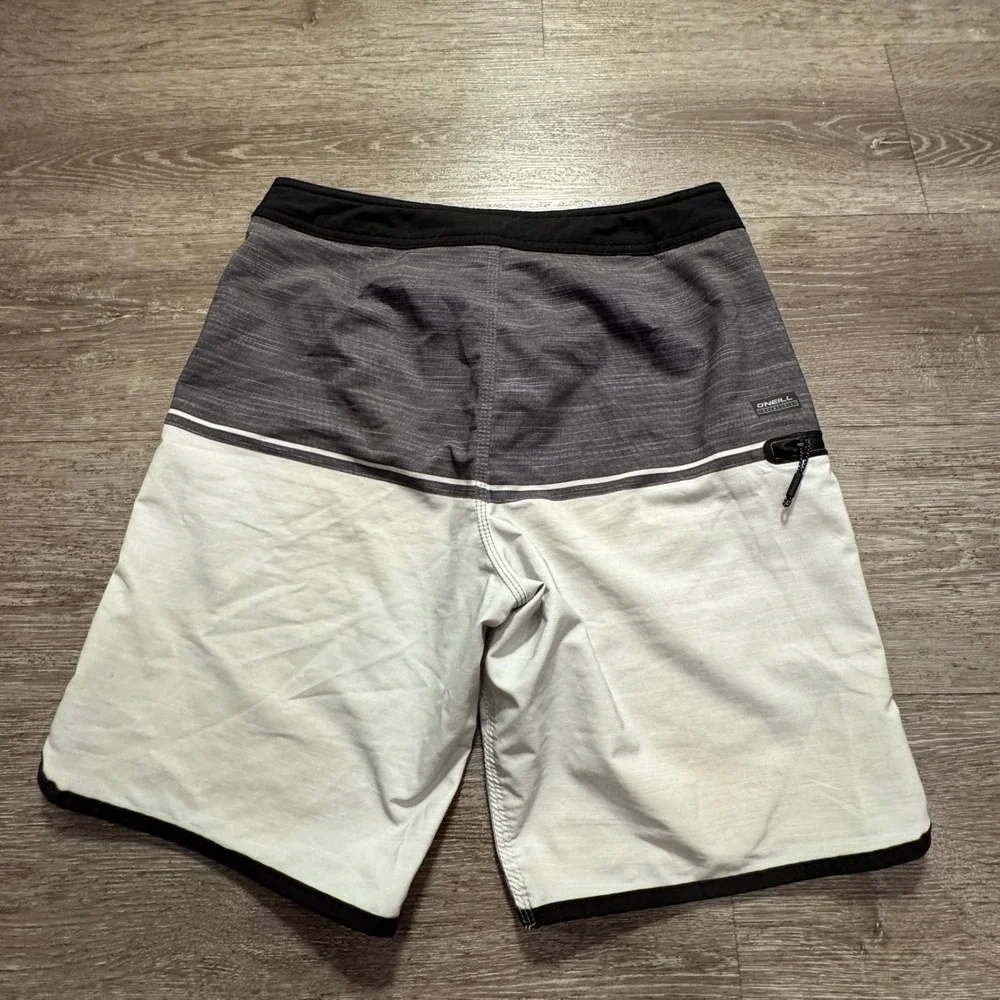 O'Neill Board Shorts Mens 29 Gray White Polyester Hyperfreak Summer Surf Beach